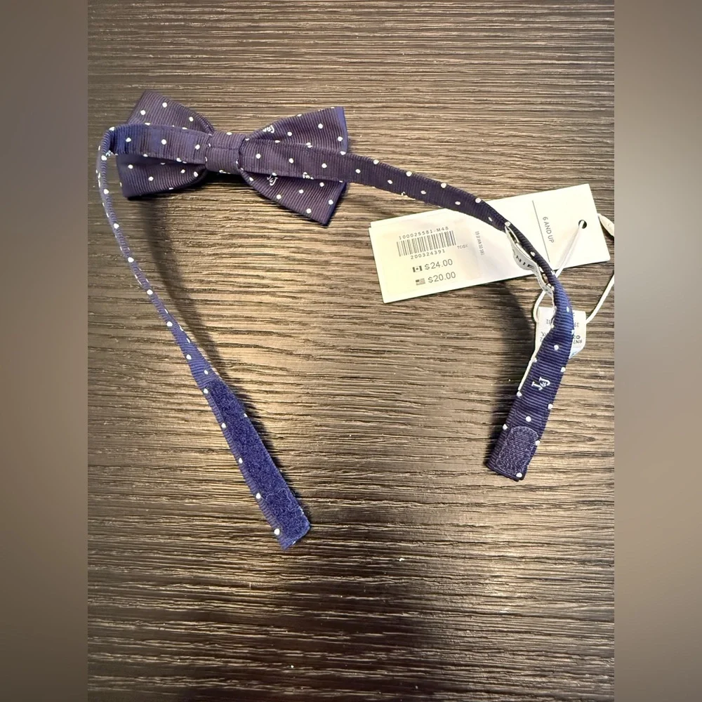 NWT Janie and Jack Navy Blue Bowtie Kid's Polka Dot Monogram Bowtie Velcro